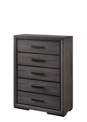 Contemporary Style 1pc Chest Two Tone design Finger Pull Hands Black Trim Gray Finish
