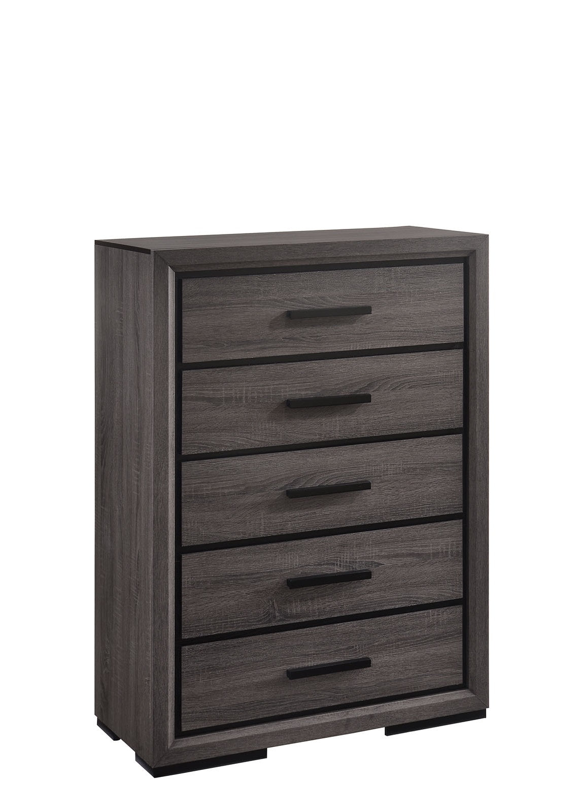 Contemporary Style 1pc Chest Two Tone design Finger Pull Hands Black Trim Gray Finish