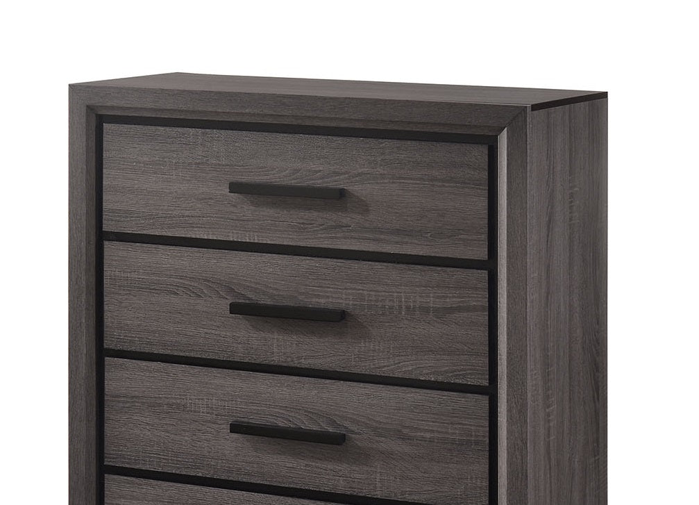Contemporary Style 1pc Chest Two Tone design Finger Pull Hands Black Trim Gray Finish