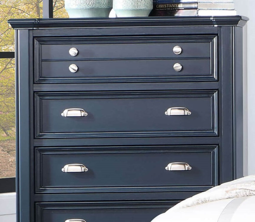 Transitional Style 1pc Chest Ball Bearing Glides Nickel Round Knobs And Cup Pulls Slate Blue Finish Bedroom Furniture