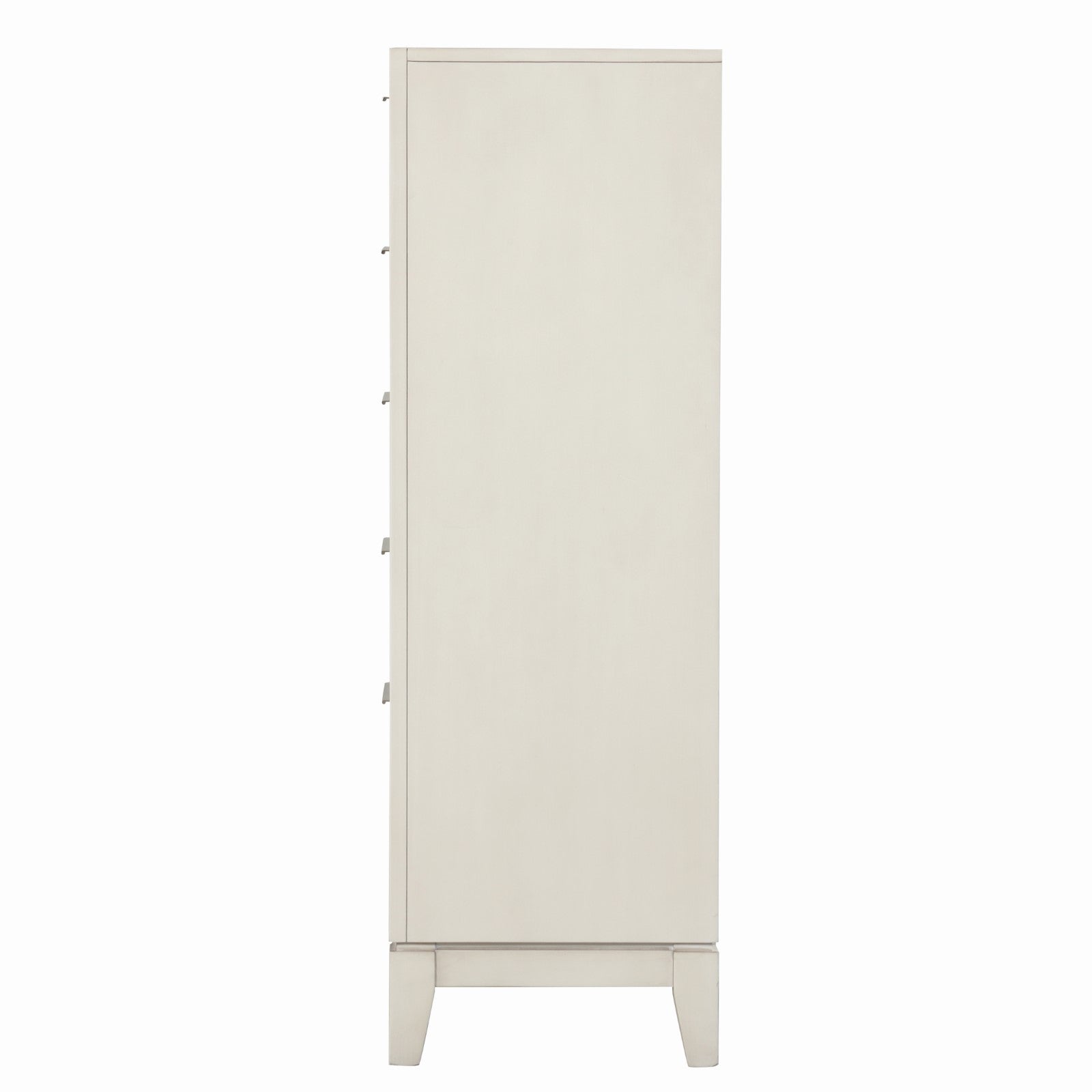 1pc Chest Metal Side Glides Chrome Finger Pulls 5-English Dovetail Drawers Accent Fluted Design Antique White Finish Transitional Style Bedroom
