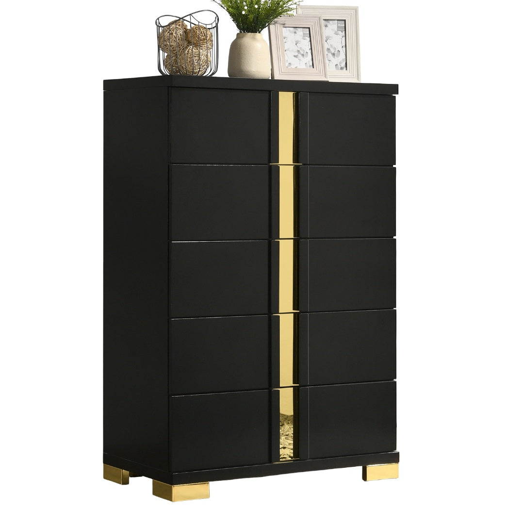 Black And Gold Finish Contemporary Style 1pc Chest Modern Design Metal Bracket Legs Gold Dust Proof Case Ball Bearing Glides Bedroom Furniture