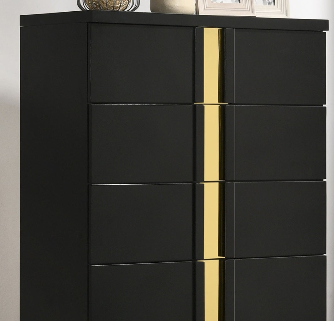 Black And Gold Finish Contemporary Style 1pc Chest Modern Design Metal Bracket Legs Gold Dust Proof Case Ball Bearing Glides Bedroom Furniture