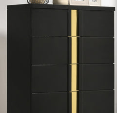 Black And Gold Finish Contemporary Style 1pc Chest Modern Design Metal Bracket Legs Gold Dust Proof Case Ball Bearing Glides Bedroom Furniture