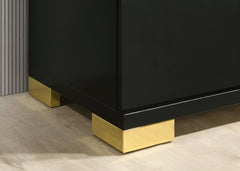 Black And Gold Finish Contemporary Style 1pc Chest Modern Design Metal Bracket Legs Gold Dust Proof Case Ball Bearing Glides Bedroom Furniture