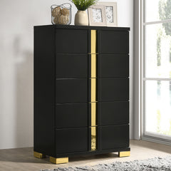 Black And Gold Finish Contemporary Style 1pc Chest Modern Design Metal Bracket Legs Gold Dust Proof Case Ball Bearing Glides Bedroom Furniture