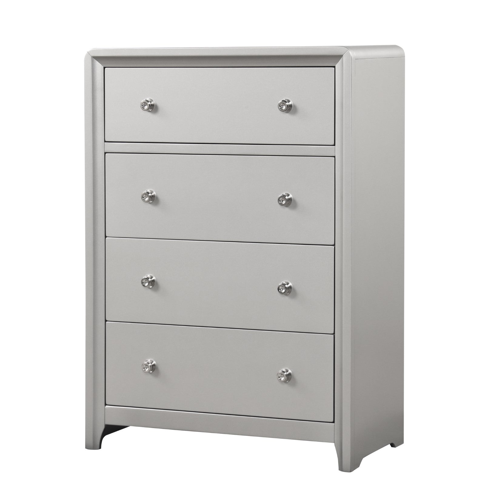 Luxurious Look Chest 1pc Brushed Nickel On Knobs Handle 4-English Dovetail Drawers Center Metal Glides Champagne Finish Contemporary Bedroom Furniture