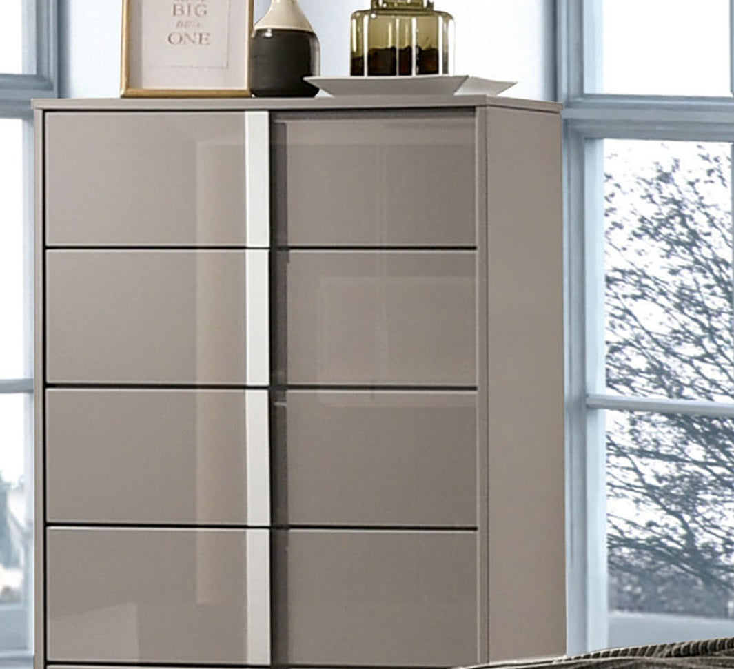 1pc Chest UV Finish Contemporary Style Chrome Legs And vertical Handles Ball Bearing Glides Light Taupe Bedroom Furniture