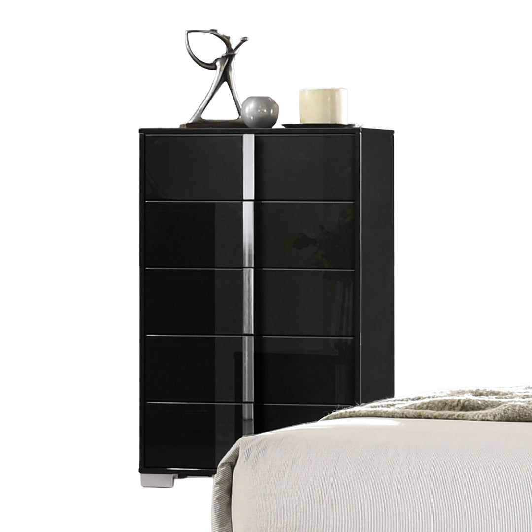 1pc Chest UV Finish Ball Bearing Glides Chrome Vertical Handles And Legs Black contemporary Bedroom Furniture