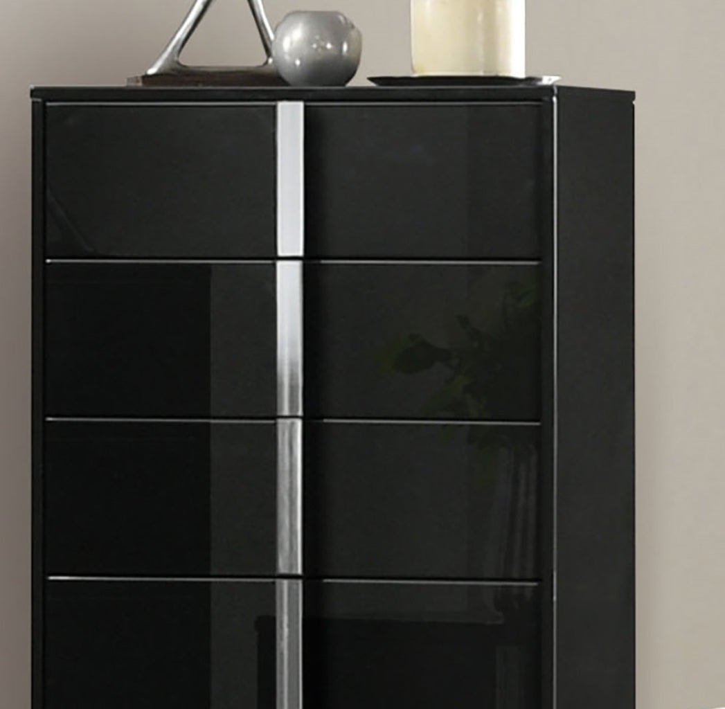 1pc Chest UV Finish Ball Bearing Glides Chrome Vertical Handles And Legs Black contemporary Bedroom Furniture