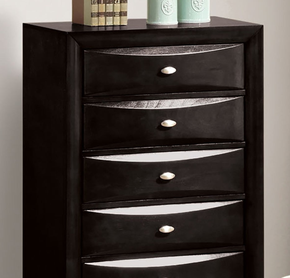 Black Finish 5-Drawers Chest 1pc Oval Knob Handles Transitional Bedroom Furniture