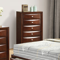 Dark Cherry Finish 5-Drawers Chest 1pc Oval Knob Handles Transitional Bedroom Furniture