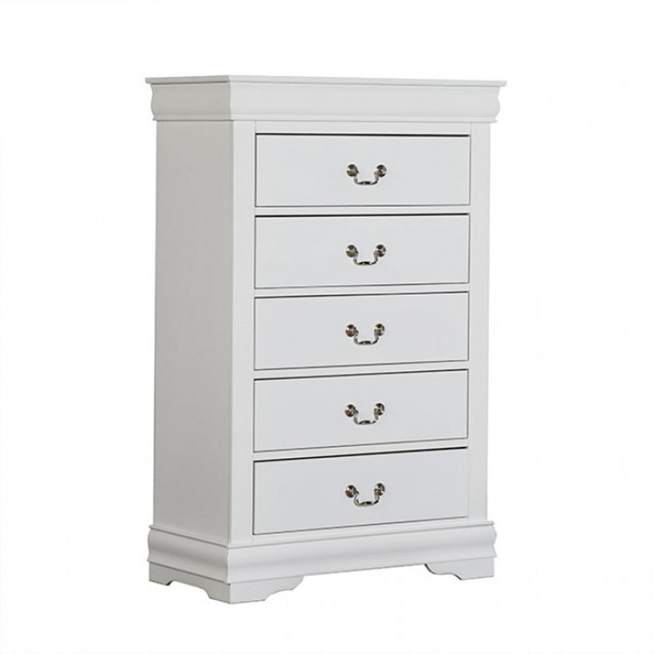 Transitional Style Chest 1pc Bracket Legs Dust Proof Case Hanging Drawers Pull English Dovetail Drawers White Finish Bedroom Furniture