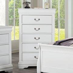 Transitional Style Chest 1pc Bracket Legs Dust Proof Case Hanging Drawers Pull English Dovetail Drawers White Finish Bedroom Furniture
