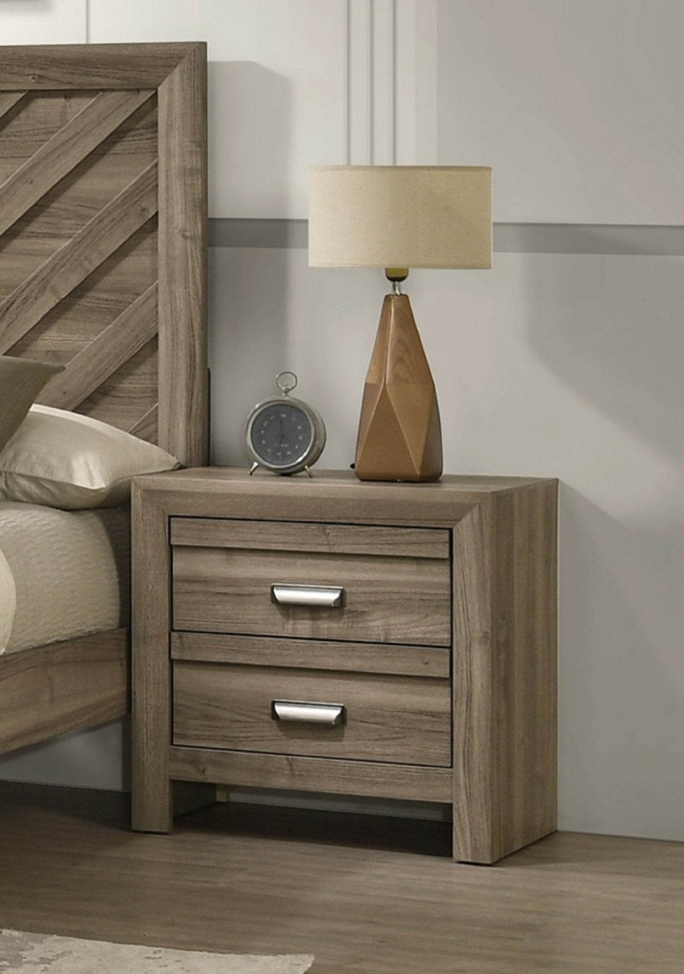 1pc Contemporary Style Two Drawers Storage Nightstand Wooden Bedroom Furniture Light Brown Warm Wood Finish
