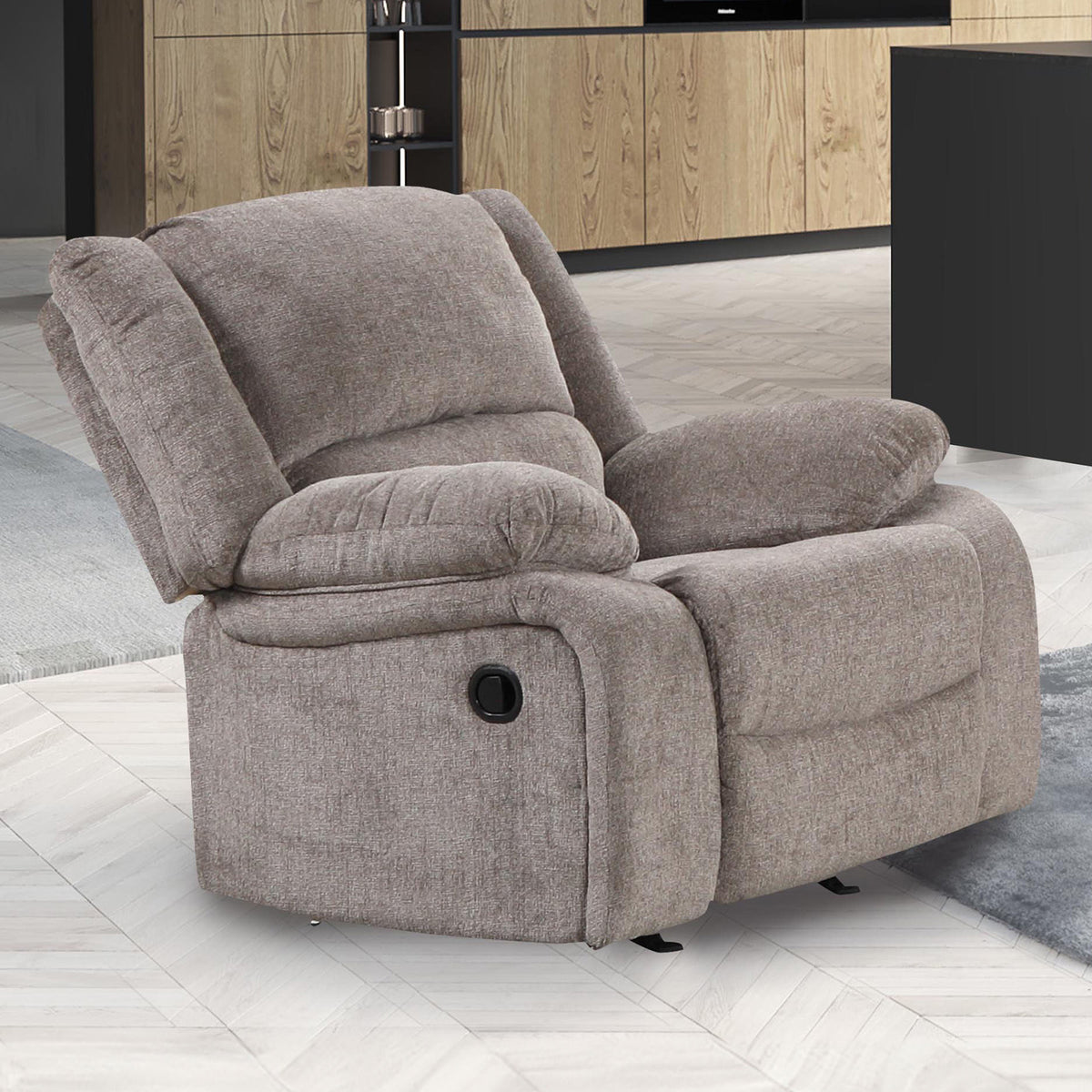 Transitional Style Manual Recliner Pillow Top Arms Mocha Finish Primary Living Room
