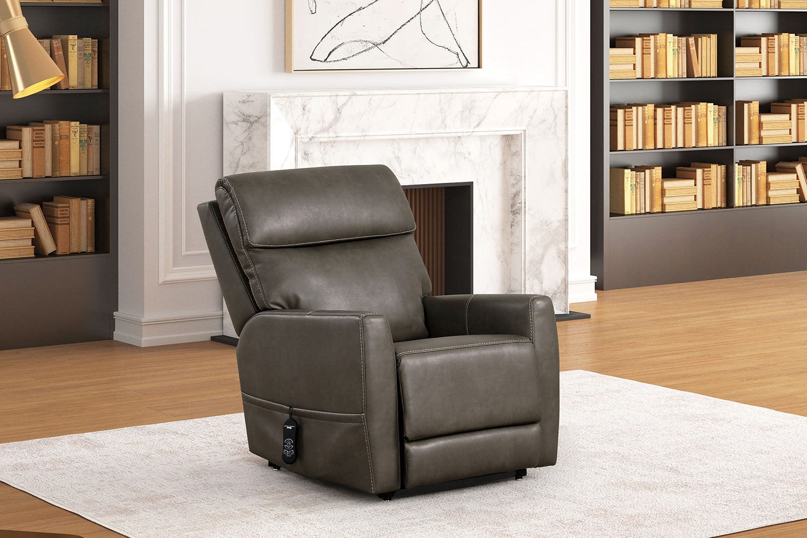 Contemporary Style Lift Chair Extendable Footrest USB Port Lift Button Wired Controller Gray Finish Primary Living Room