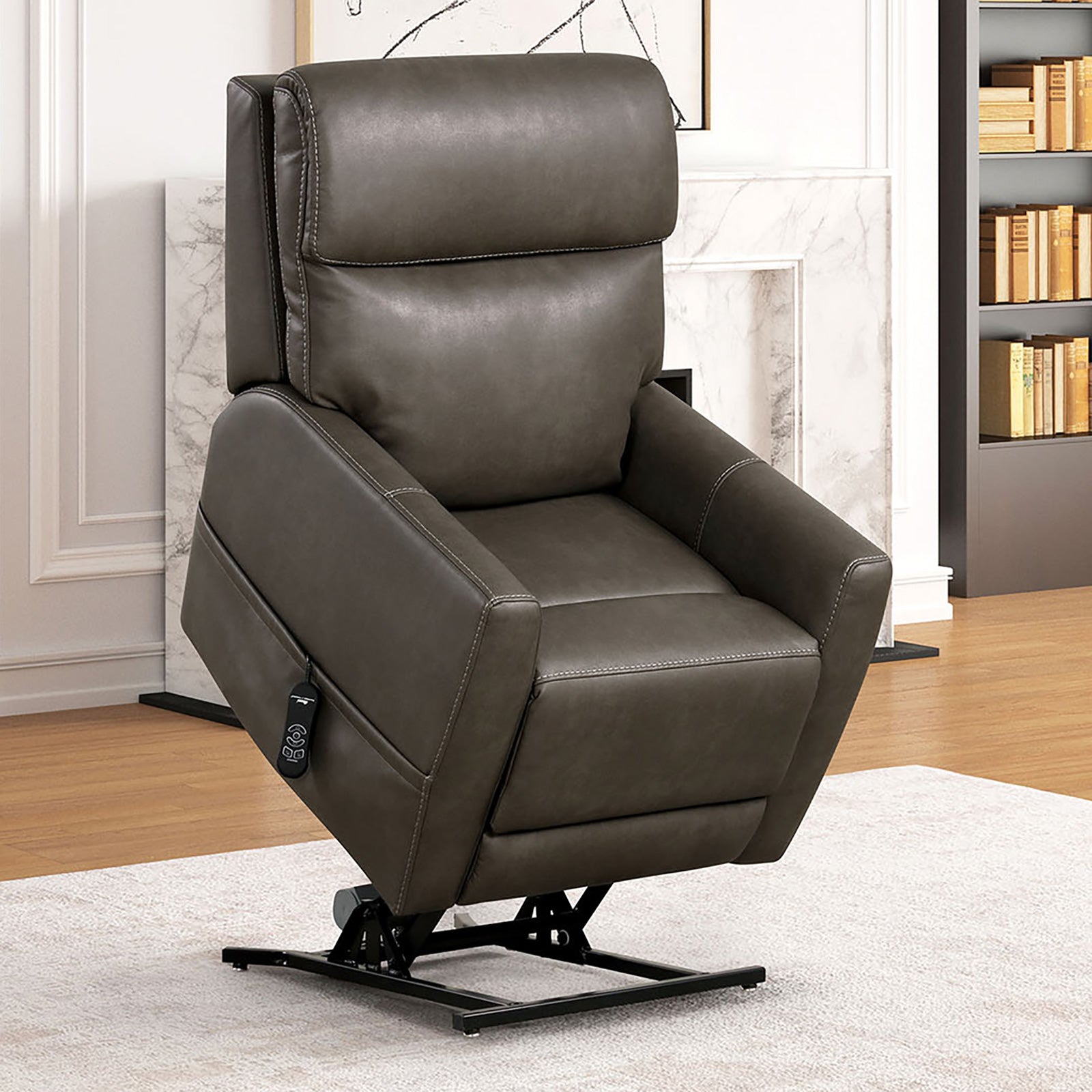 Contemporary Style Lift Chair Extendable Footrest USB Port Lift Button Wired Controller Gray Finish Primary Living Room