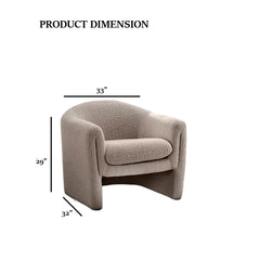 Contemporary Style Accent Chair Compact Size U-Shaped Design Boucle Fabric Mushroom Finish Primary Living Room