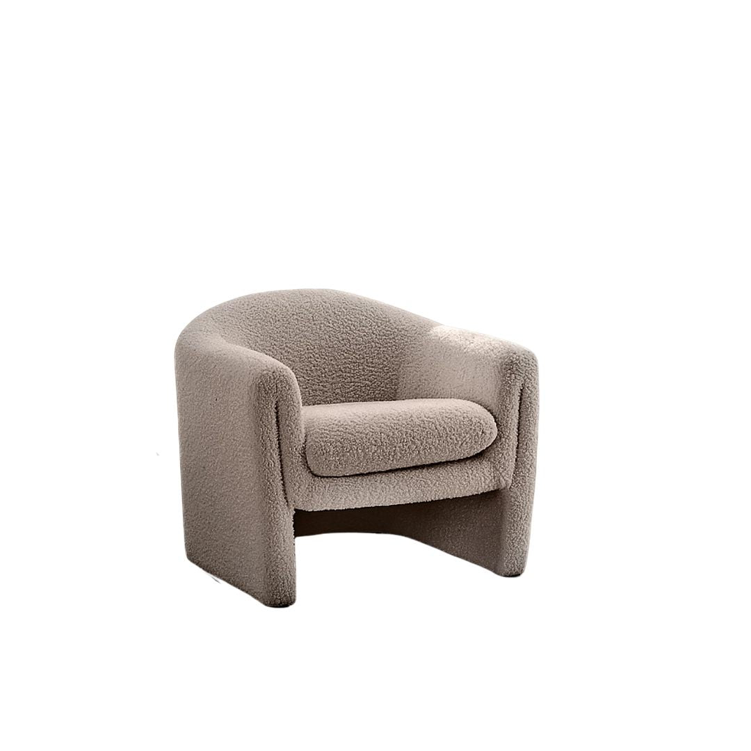 Contemporary Style Accent Chair Compact Size U-Shaped Design Boucle Fabric Mushroom Finish Primary Living Room