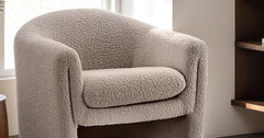 Contemporary Style Accent Chair Compact Size U-Shaped Design Boucle Fabric Mushroom Finish Primary Living Room