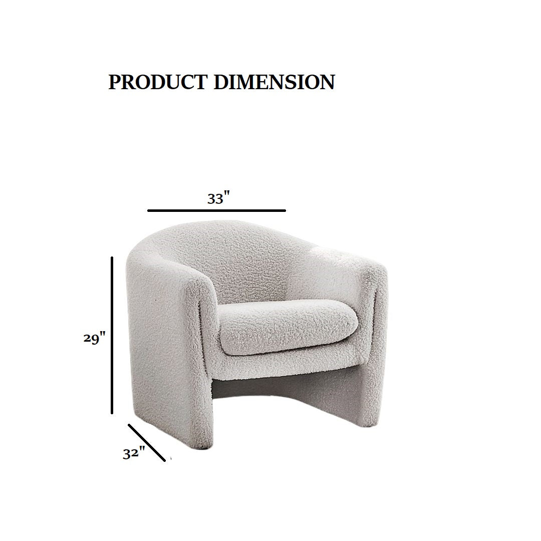 White Finish Contemporary Accent Chair Compact Size U-Shaped Design Boucle Fabric Primary Living Room