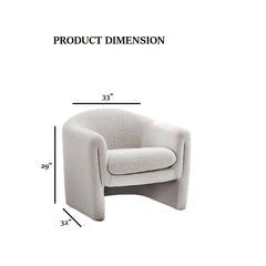 White Finish Contemporary Accent Chair Compact Size U-Shaped Design Boucle Fabric Primary Living Room