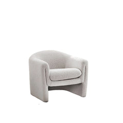 White Finish Contemporary Accent Chair Compact Size U-Shaped Design Boucle Fabric Primary Living Room