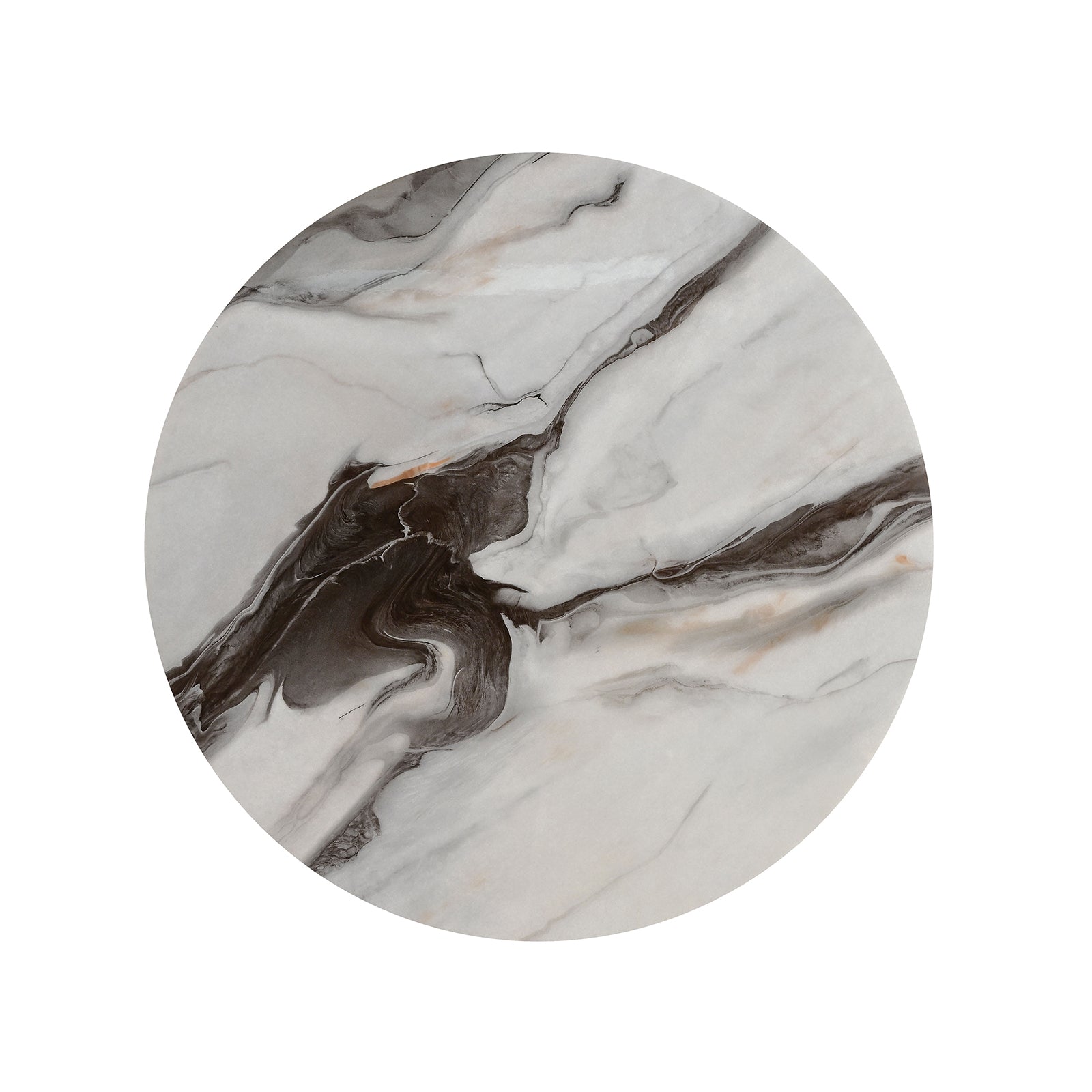 Contemporary Style Round End Table Marble Top Gold Rings Wooden Legs Gold White And Black Finish