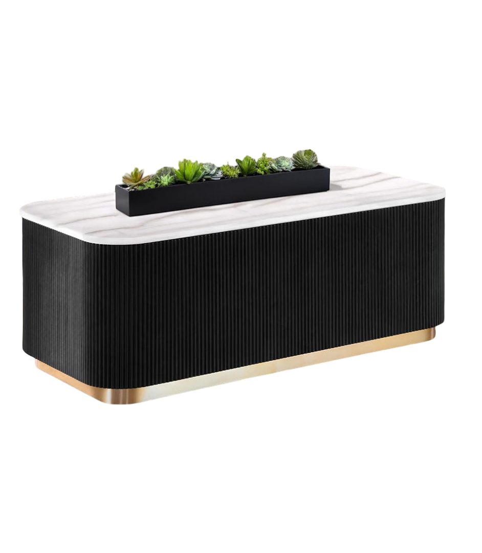 Contemporary Style 1pc Rectangle Cocktail Table Marble Top Gold Accent Plinth Base Black White And Gold Finish Primary Living Room
