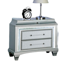 Glam Style 1pc Nightstand Acrylic Handles LED Light Faux Crystal Trim Gray Finish Bedroom Furniture