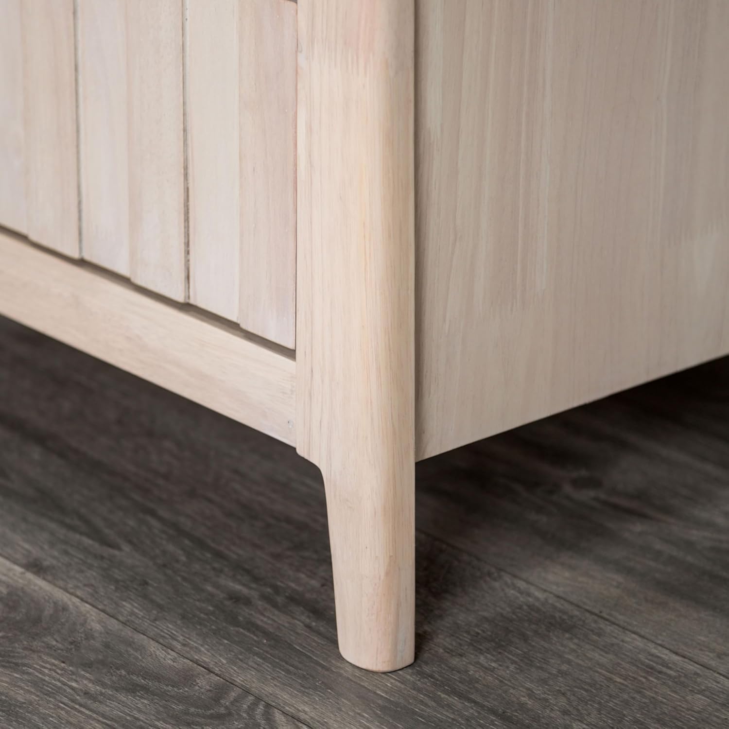 Mid-Century Modern Style 1pc Nightstand Hidden Handles Bracket Legs Vertical Receding White Wash Finish Bedroom Furniture