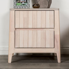 Mid-Century Modern Style 1pc Nightstand Hidden Handles Bracket Legs Vertical Receding White Wash Finish Bedroom Furniture