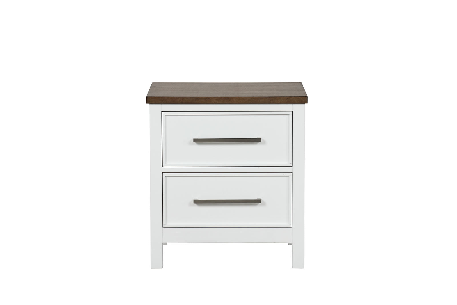 Modern Farmhouse Style 1pc Nightstand Two Tone Design English Dovetail Drawers Nickel Handles Recessed Panel White And Dark Brown Finish Bedroom Furniture