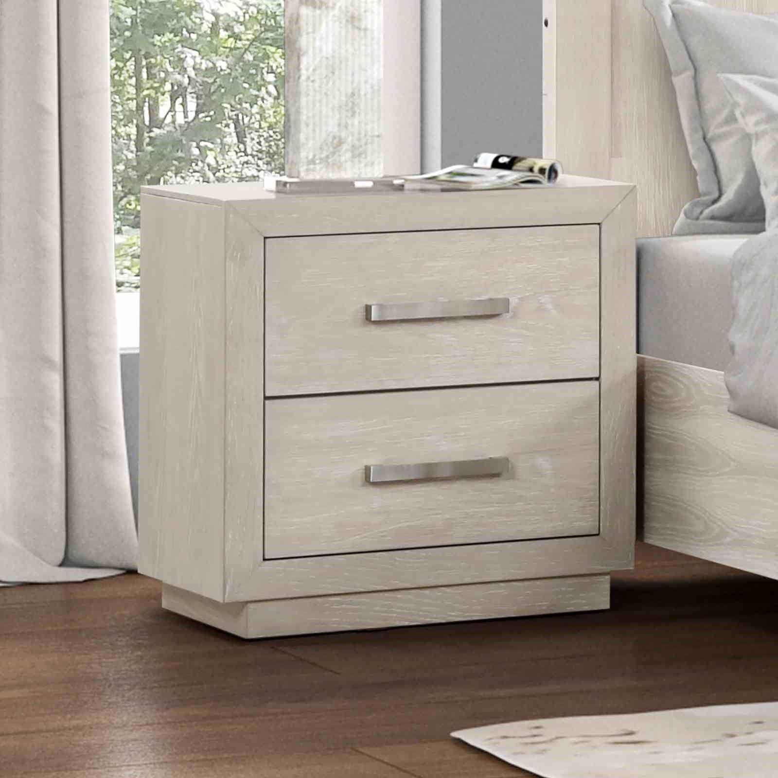 Transitional Style 1pc Nightstand Horizontal Handles Metal Side Glide French And English Dovetail Drawers Light Gray Finish Bedroom Furniture