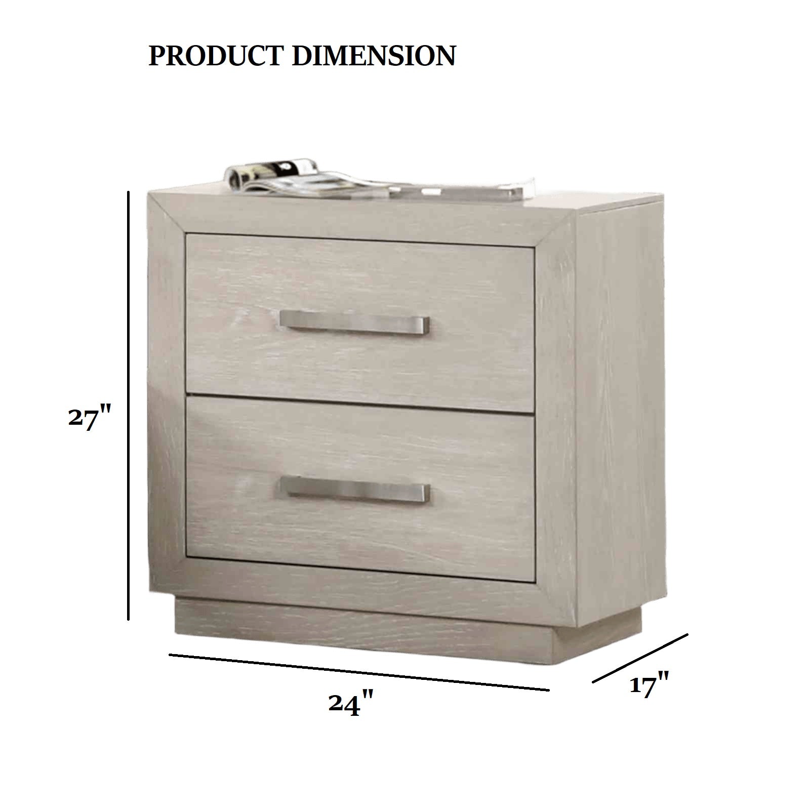 Transitional Style 1pc Nightstand Horizontal Handles Metal Side Glide French And English Dovetail Drawers Light Gray Finish Bedroom Furniture