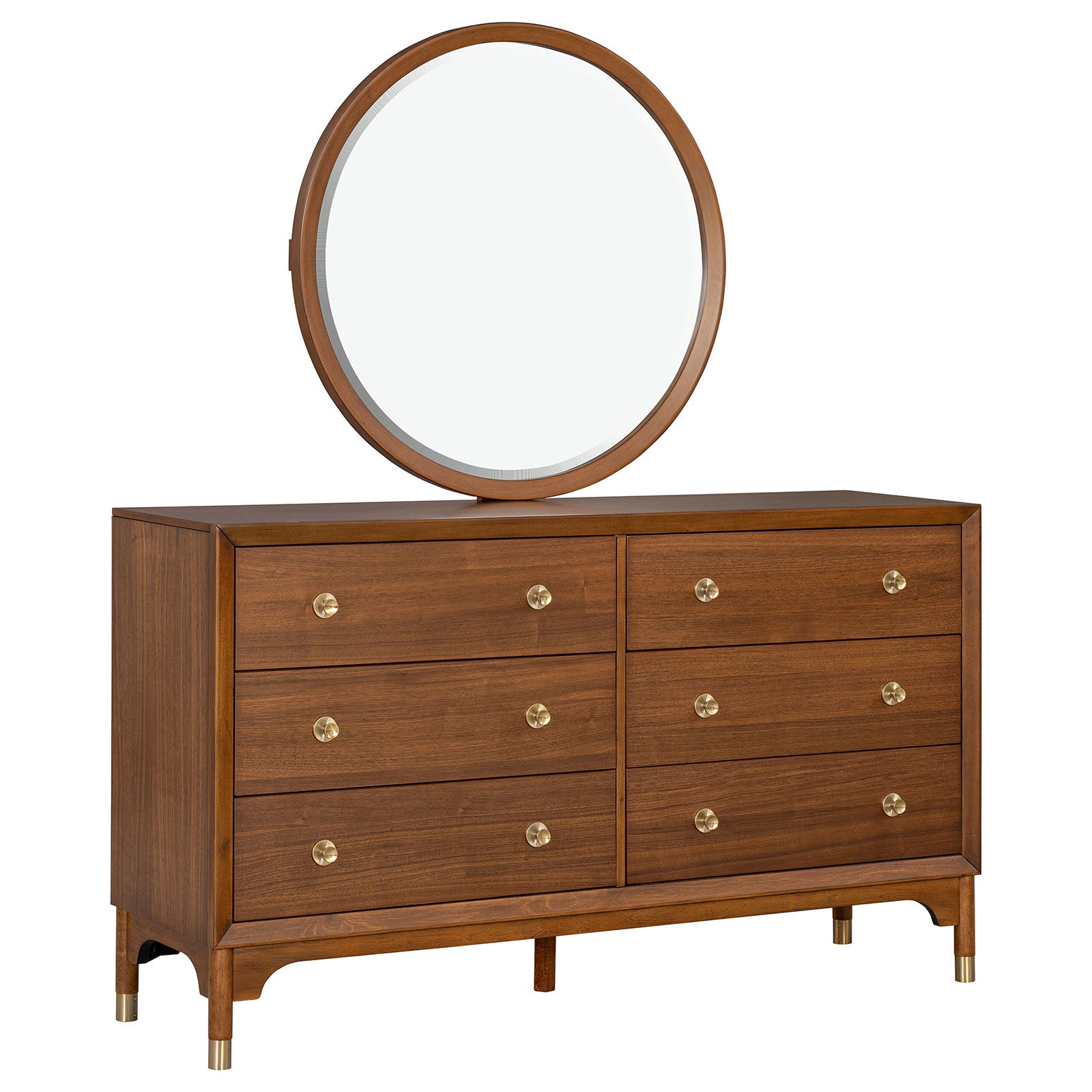1pc Contemporary Walnut Finish Gold-Capped Legs 6-Drawers Dresser Wooden English Dovetail Bedroom