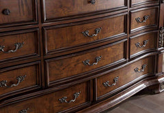 Brown Cherry 1pc Dresser Traditional Style Genuine Marble Top Bronze Round Knob and Hanging Pulls Bedroom
