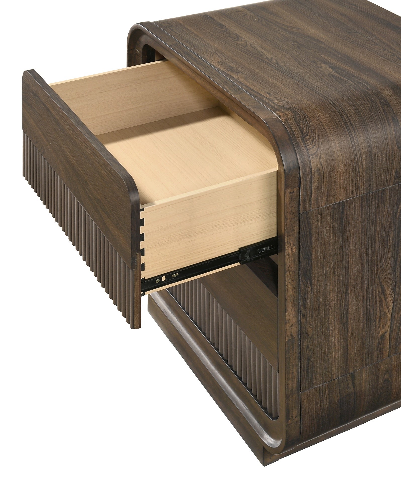 Mid-century Flair Rounded Edges 1pc Nightstand Warm Wood Finish Two Drawer Storage Wooden Bedroom Furniture