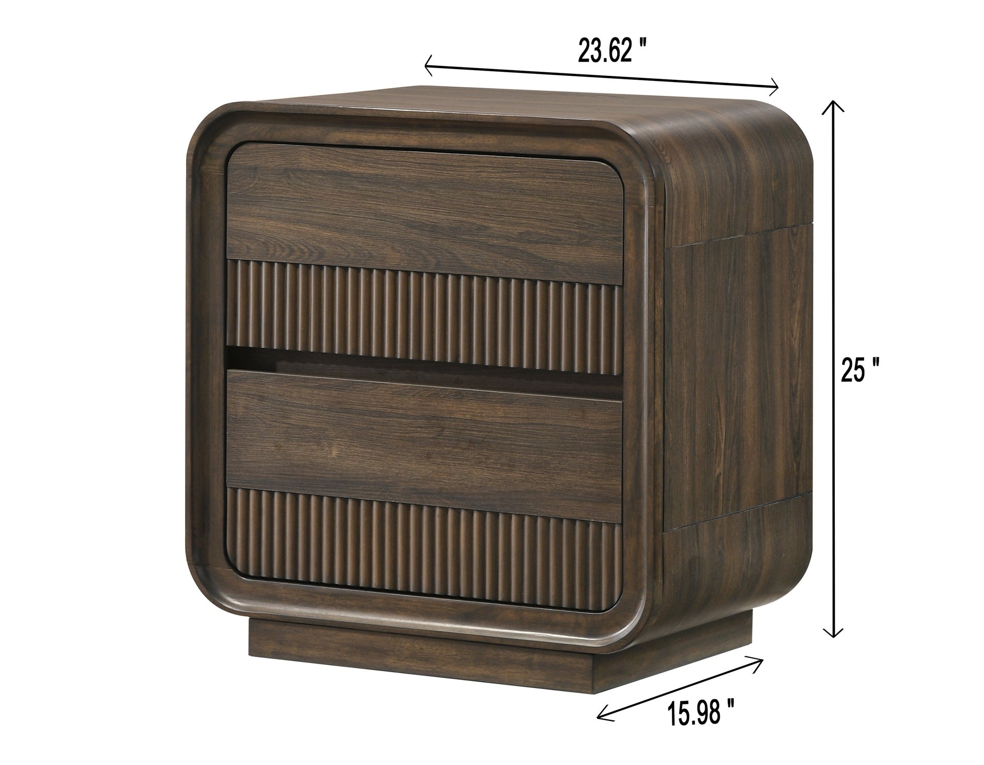 Mid-century Flair Rounded Edges 1pc Nightstand Warm Wood Finish Two Drawer Storage Wooden Bedroom Furniture