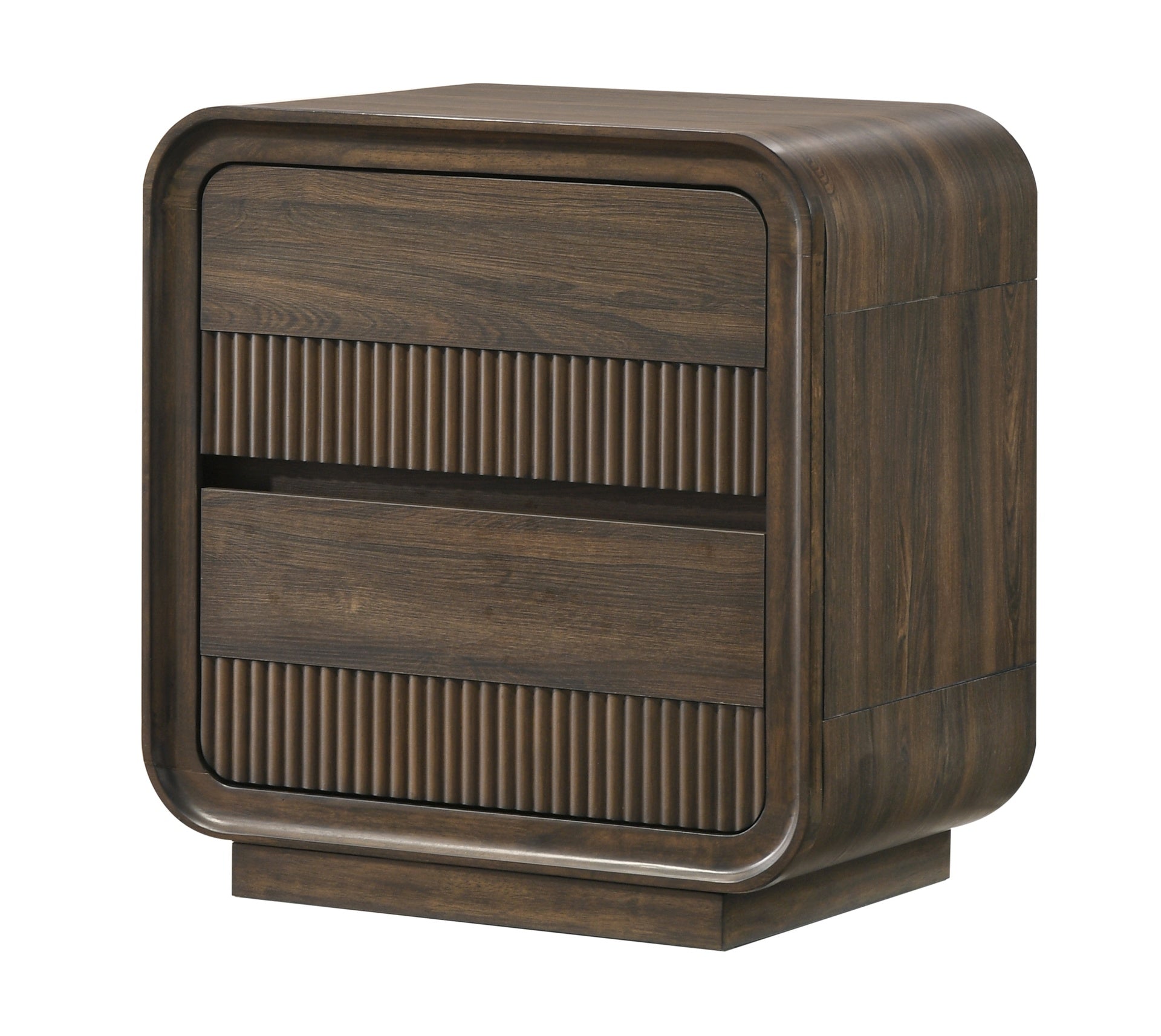 Mid-century Flair Rounded Edges 1pc Nightstand Warm Wood Finish Two Drawer Storage Wooden Bedroom Furniture