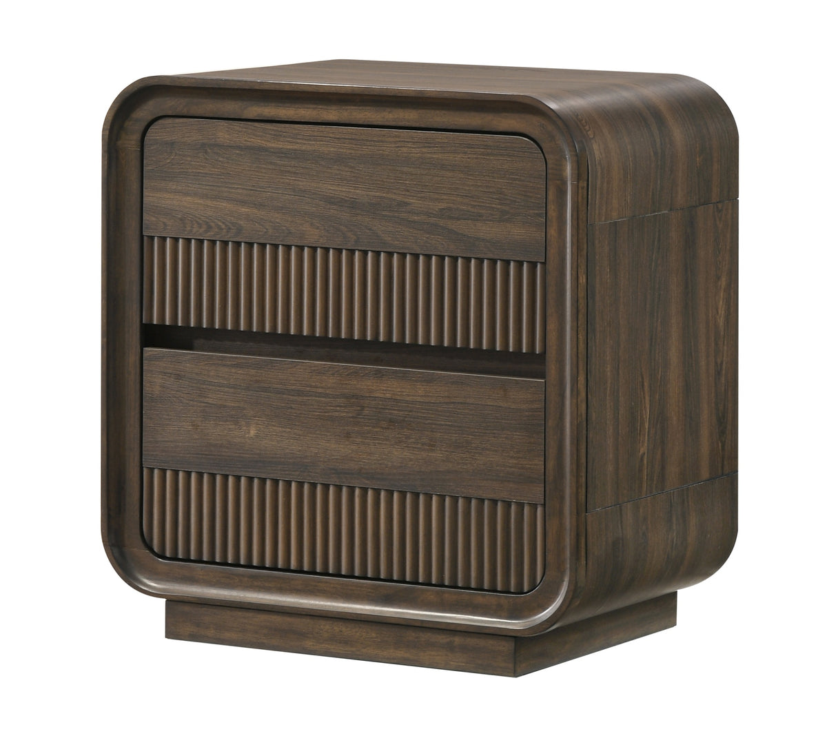 Mid-century Flair Rounded Edges 1pc Nightstand Warm Wood Finish Two Drawer Storage Wooden Bedroom Furniture