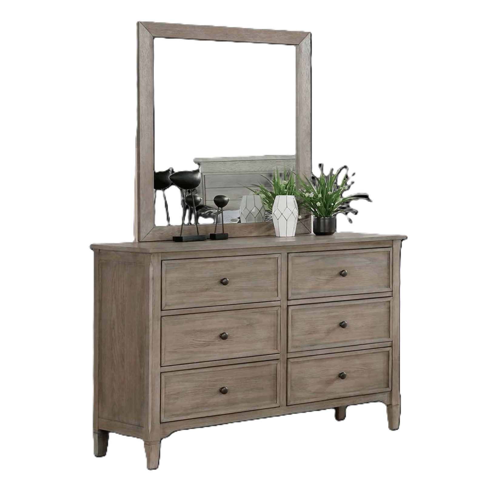 Transitional Style Wire-Brushed Warm Gray 1pc Dresser Round Pull Knobs Wood Grain Texture Bedroom Furniture