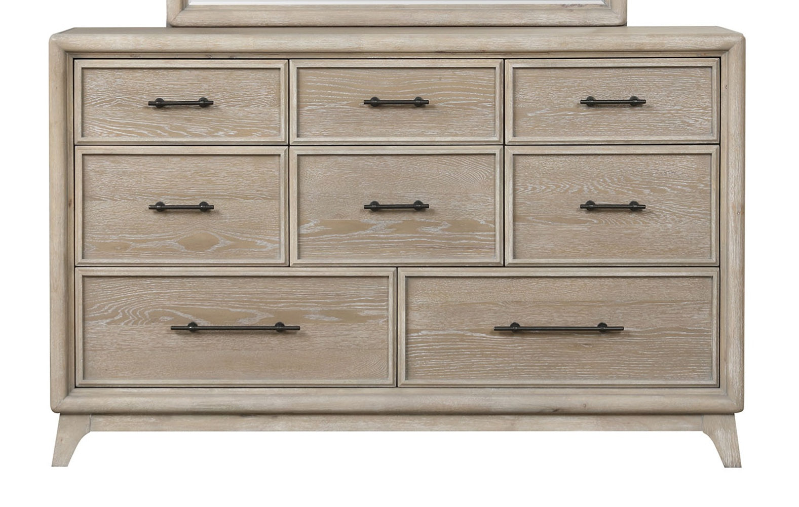 1pc Oak Finish Eight Drawers Dresser Solid Rubberwood Contemporary Sleek Ample Storage