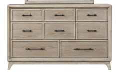 1pc Oak Finish Eight Drawers Dresser Solid Rubberwood Contemporary Sleek Ample Storage