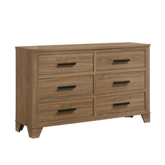 1pc Walnut Color Six Drawers Dresser Black Bar Pulls Transitional Style Bedroom Metal Center Glide