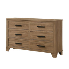 1pc Walnut Color Six Drawers Dresser Black Bar Pulls Transitional Style Bedroom Metal Center Glide