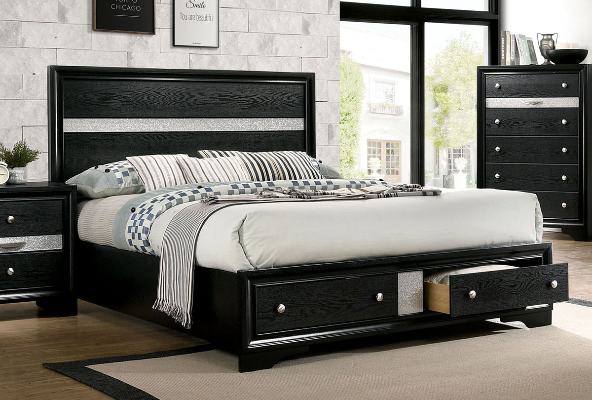 Contemporary Black Color Panel Headboard 1pc King Size Bed w Drawers Beautiful Bedroom Furniture