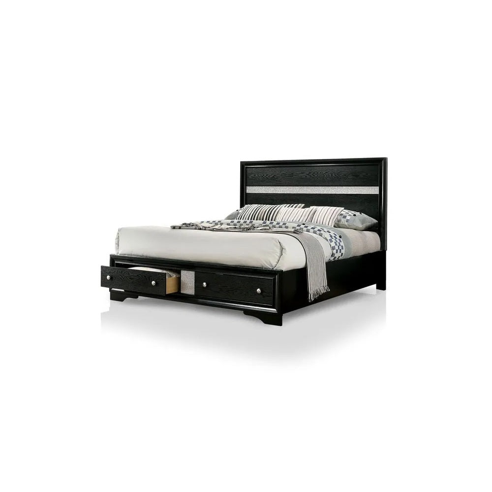 Contemporary Black Color Panel Headboard 1pc King Size Bed w Drawers Beautiful Bedroom Furniture