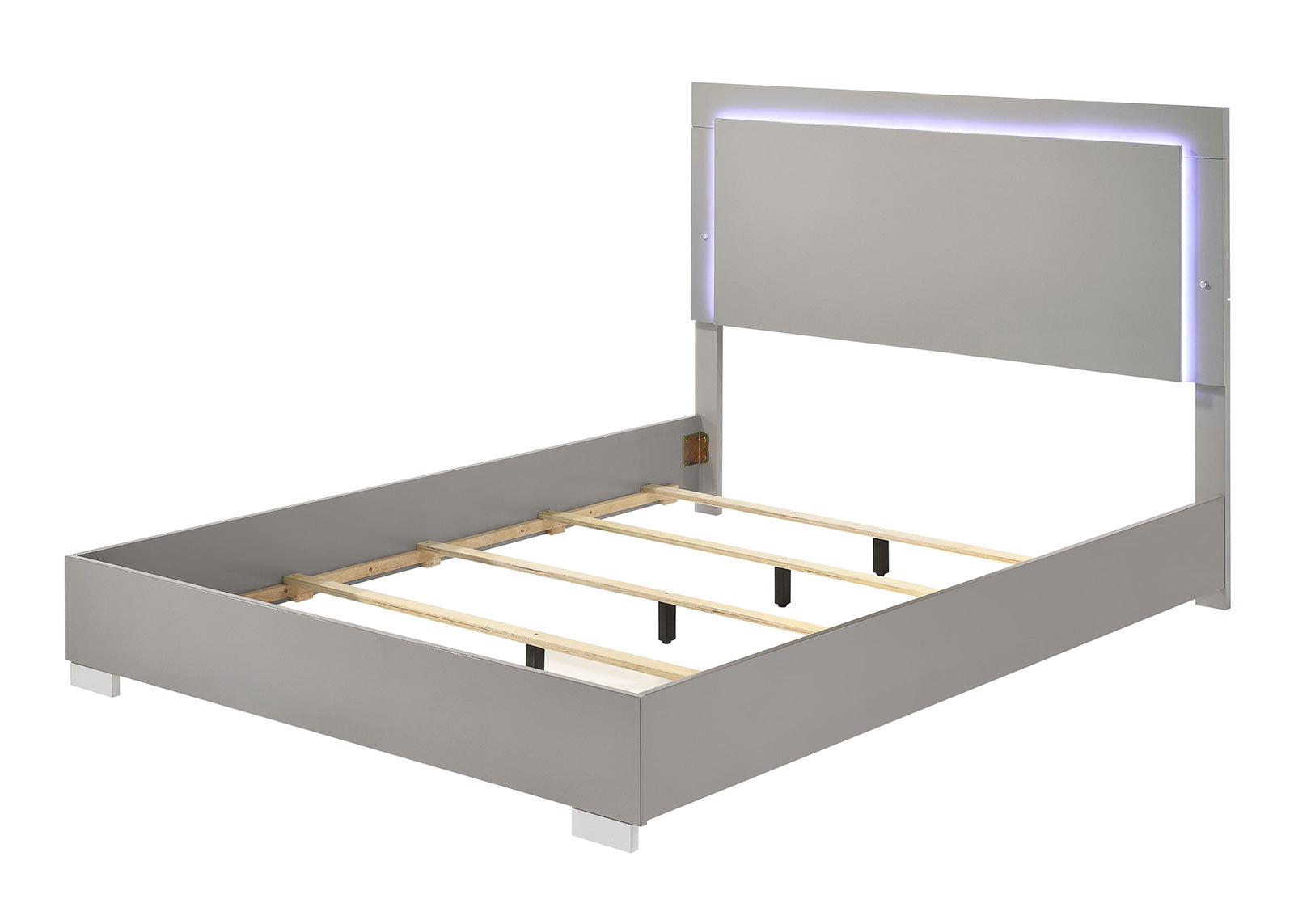 Contemporary Light Taupe 1pc Queen Size Bed w LED Headboard UV Finish Bedframe Bedroom Furniture